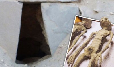 Vchod do tajemné hrobky, kde byly nalezeny údajné mumie mimozemšťanů