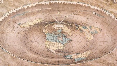 Mapa "ploché Země", kteoru nakreslil v roce 1893 Orlando Ferguson.
