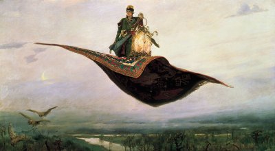 Hrdina z ruského folklóru na létajícím koberci.