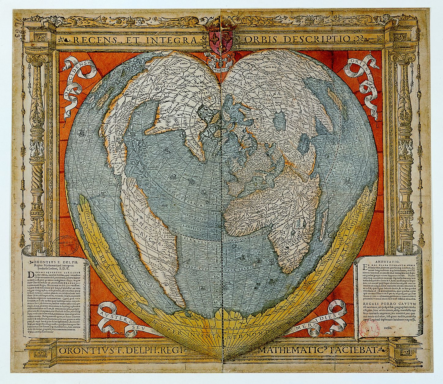 Mapa světa Oronce Finého ve tvaru srdce