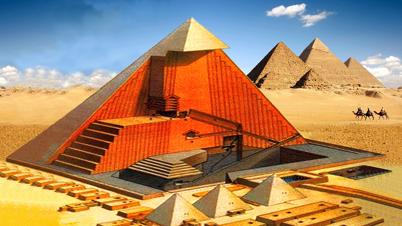 Průřez Velkou pyramidou v Gíze.