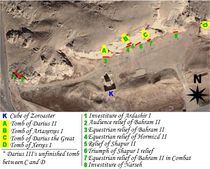 Mapa archeologického naleziště Nakš-e Rustam.